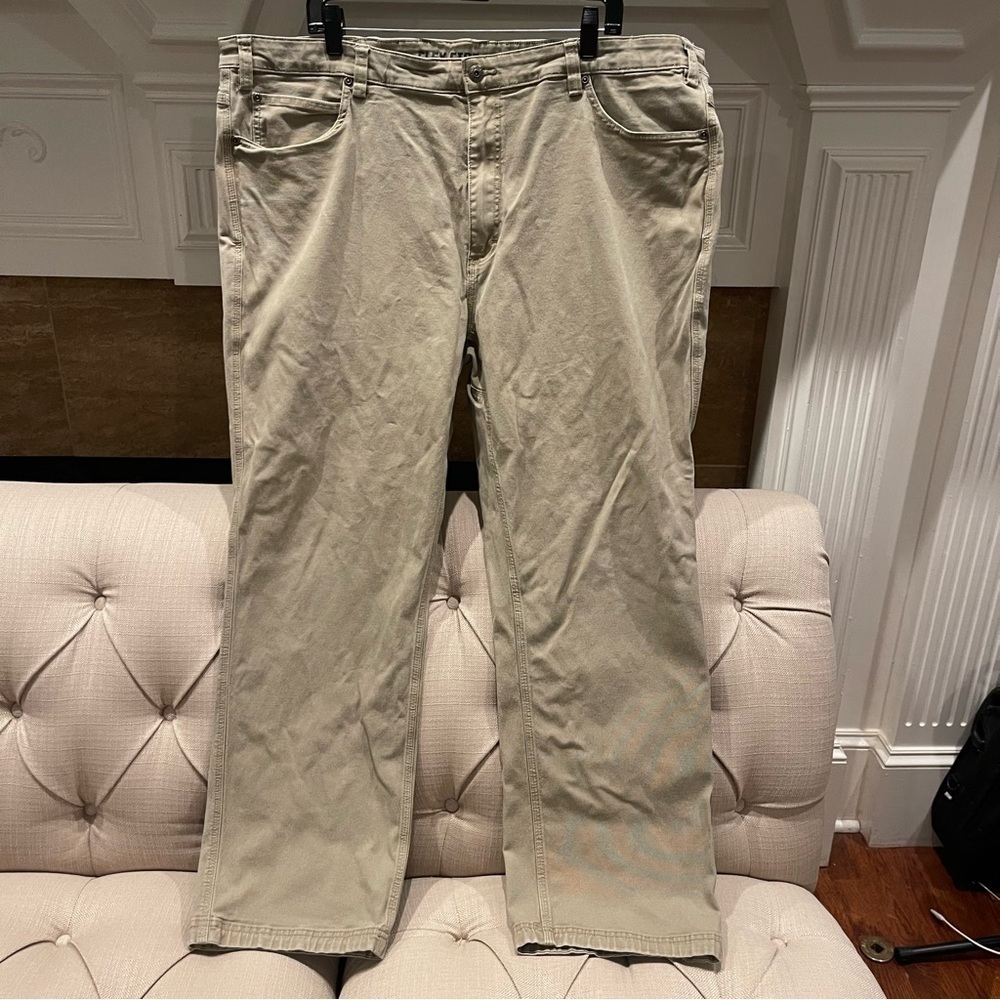 BO: Duluth Trading Co Flex Fire Hose Canvas Work Pants Tan 46x32 Straight Leg